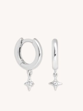 Astrid & Miyu Cosmic Star Charm Huggies in Silver